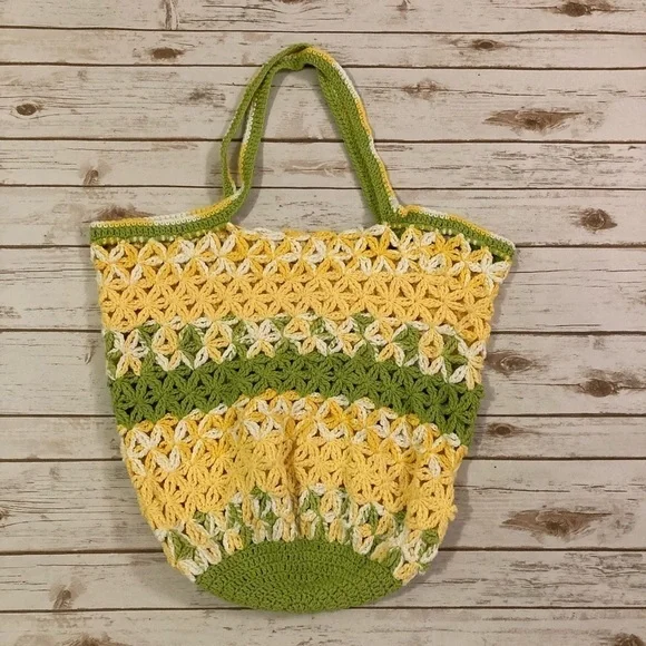 Vintage Handmade Quilt Granny Crotchet Large Crossbody Shopping Bag - Picture 9 of 13